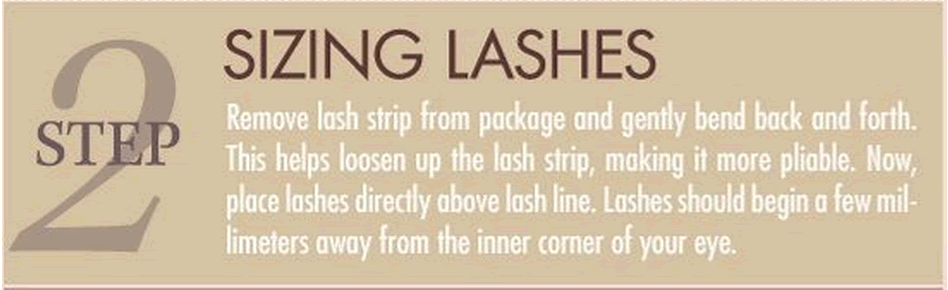 Step 2. Sizing your lashes. Snip excess off the outer corner of lash band with small scissors.