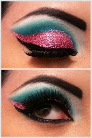 Peachy Glitter Eye Makeup Idea