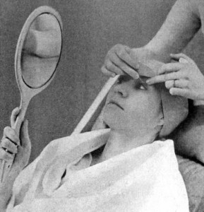 1936 Grafting eyelashes. Artificial eyelashes were glued to the client’s real lashes not to the lid.