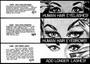 1964 False eyelashes and eyebrows by Fredericks.