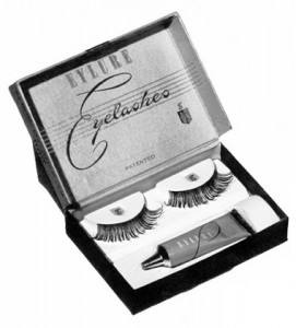 A set of false eyelashes made by Eylure Cosmetics. This English company began selling false eyelashes in 1947.