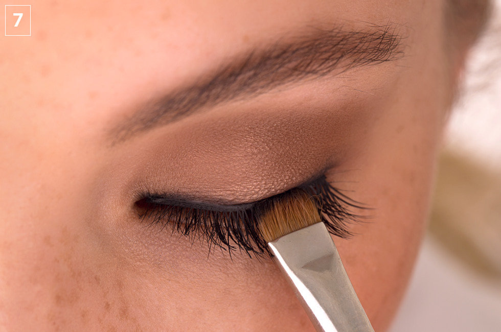 Don't worry ​if you see a gap showing on the eyelid between your real lashes and falsies, ​just fill in the gap using a matte black eye shadow as a liner to hide it 