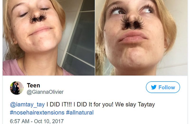 The trend was started by an instagram user who goes by the name Gret Chen Chen, who posted a photo of herself with "nose hair extensions" in place.