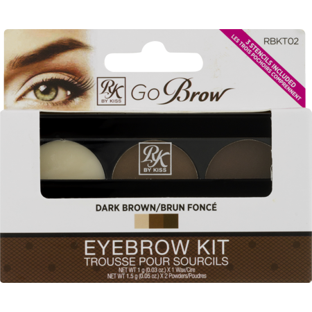 Kiss Go Brow Eyebrow Kit with Stencils - Dark Brown (RBKT02)