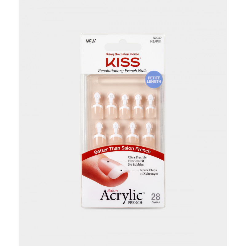 KISS Nails, Salon Acrylic French, Petite Length, Crush Hour (KSAP01)