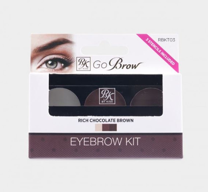 Kiss Go Brow Eyebrow Kit with Stencils - Chocolate Brown (RBKT03)