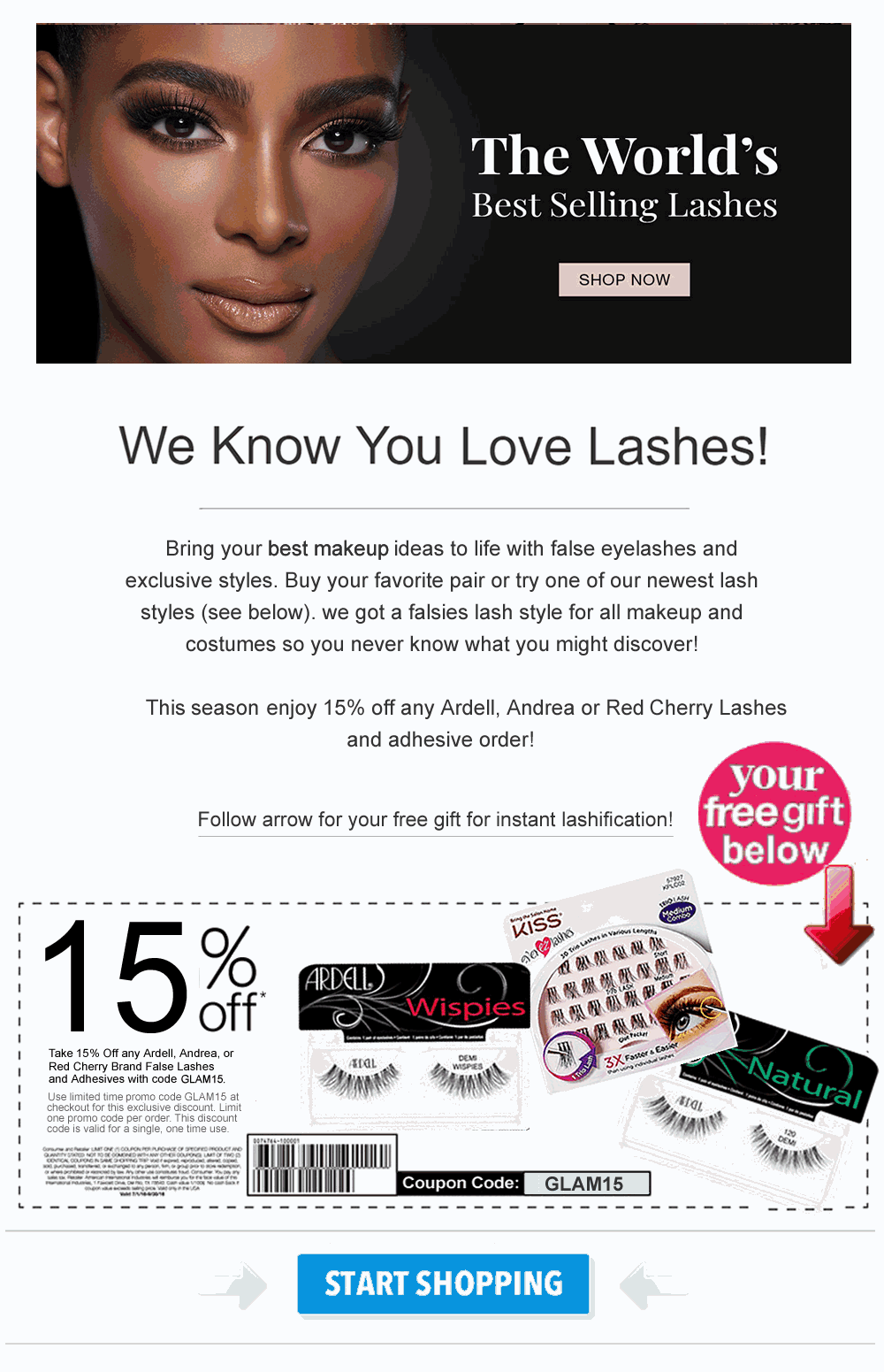 Take 15% off your order for eyelashes and adhesives order using code GLAM15 at checkout.