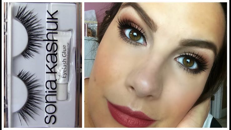 Eyelash glue / Woman posing with makeup + false eyelashes