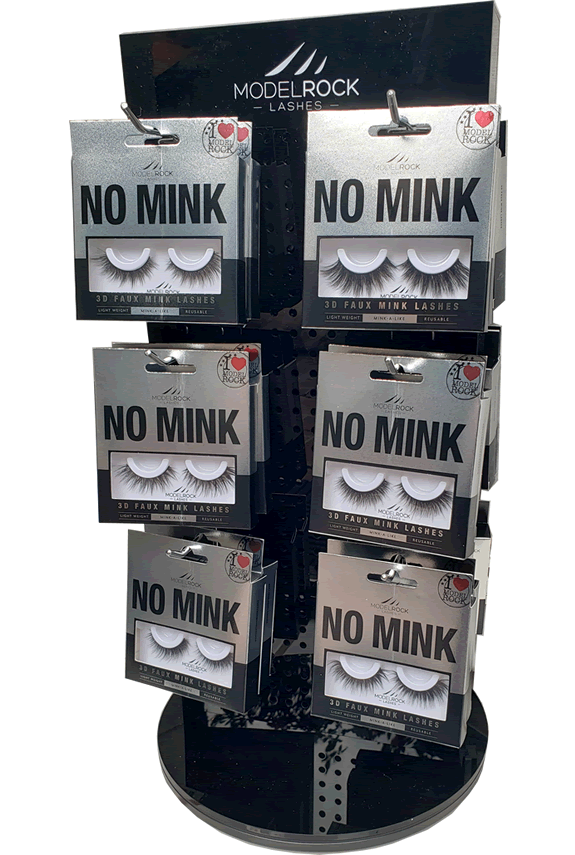 MODELROCK A - NO MINK - FAUX MINK Lashes - Salon Stockist Lash Package with / 24 pairs - **BLACK DISPLAY STAND**