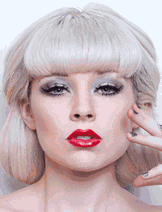 Christina Aguilera portrayed by model Mandy Murphy wearing Ardell Runway Lash TYRA and Elise Faux Lashes 404.