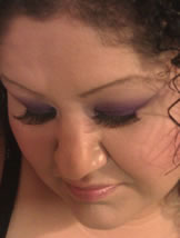 Model WEARING FALSE EYELASHES BY ADELL FASHION LASHES IN # 111 (simlar to Ardell Lacies lashes).